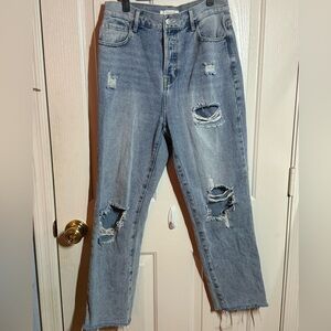 Pacsun High Rise Straight Light Blue Ripped Jeans